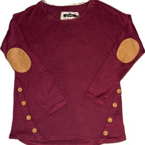 Blu Pepper Maroon Knit Top w/Tan Elbow Patches & Buttons